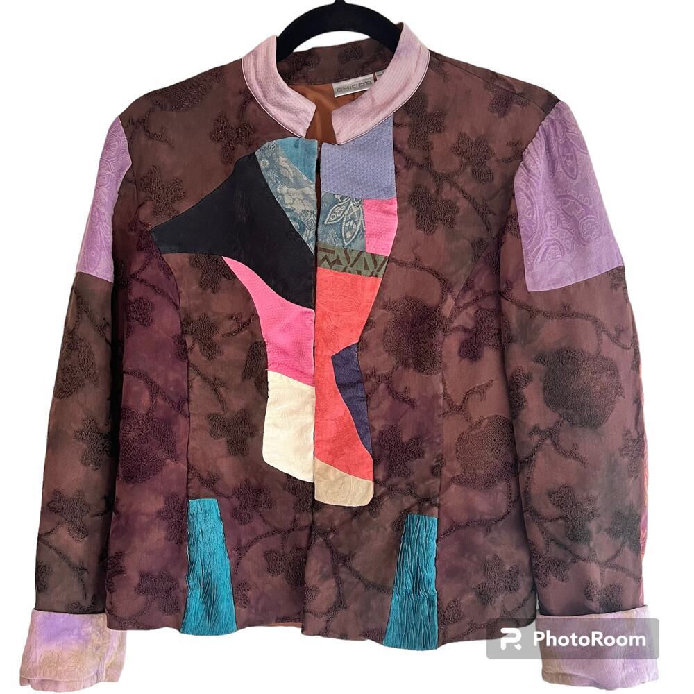 Chico's multicolor patchwork long sleeve women's jacket Size 1 - M/8